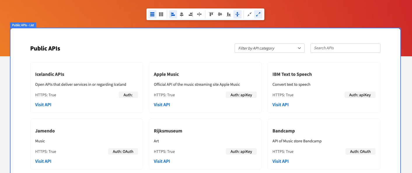 Budibase layout settings bar